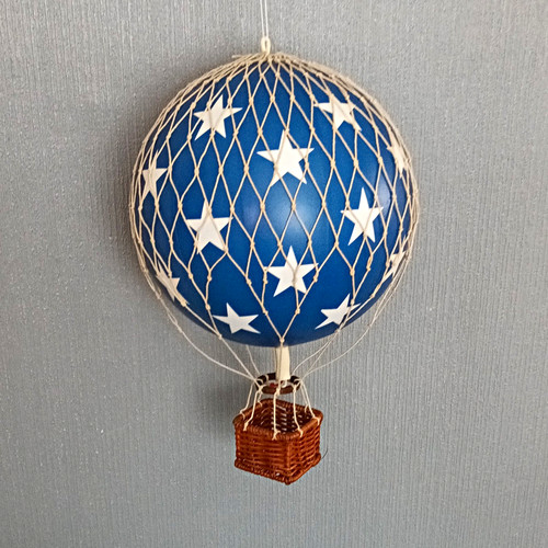 Blue white hot air balloon - &,