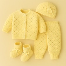 Baby Knitting Pattern Only - To make a 4 Piece Cardigan Set for 0-3m Baby Yellow
