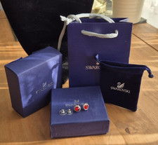 Swarovski Red Round Cut Pavé Stud Earrings Rhodium Plated + Gift Box & Bag