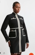 Karen Millen Figure Form Bandage Knit Military Dress RRP £99 UK XL Navy Blue New