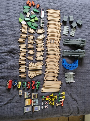 Wooden train set with - wooden, trains