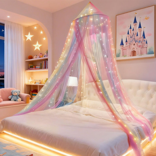 Princess rainbow bed canopy - rainbow,