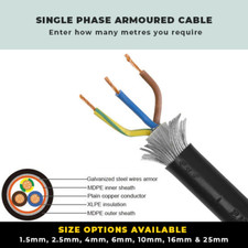 ARMOURED CABLE W/ COLOURED CORES 1.5MM - 25MM SINGLE PHASE SWA CABLE NEXT DAY