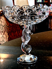 Waterford Crystal Seahorse Pedestal Centerpiece Bowl 12.5" Signed Tom Brennan