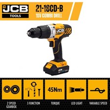 JCB 18V 45Nm, Variable Speed Combi Drill with 2.0Ah Li-ion Battery and Charger