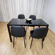 Dining Table Set Of 4 Black Table And 4 Faux Leather Padded Black Chairs Kitchen