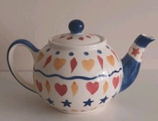 WHITTARD OF CHELSEA HEART STAR PATTERNED HANDPAINTED TEAPOT -SIZE APPROX 5" TALL