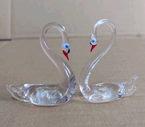 Vtg pair glass swan - vtg,