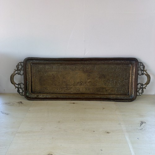 Vintage long solid brass tray - solid,