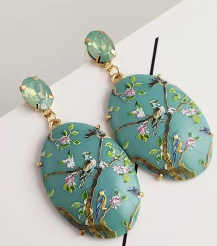 Long turquoise bird earrings - long,