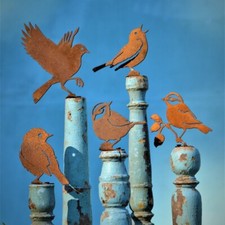 5 Pcs Garden Rusty Metal Bird