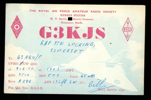 Qsl card radio g3kjs 1956 - card,