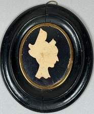 Antique American Silhouette Portrait Drawing Young Lady Primitive Folk Art Woman