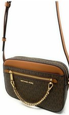 Michael Kors Jet Set Item Large East West Zip Chain MK Crossbody Bag Brown New