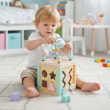 Baby Wooden Montessori Activity Cube Sorter Educational Toy for Toddlers Shape