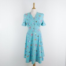 Lindy Bop Size 12-14 Woodland Fox Deer Hedgehog Print V-Neck Tie Back Dress