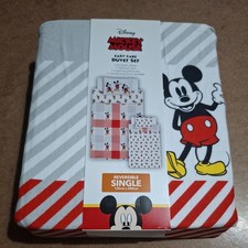 New Disney Mickey Mouse Brushed Cotton Reversible Duvet Cover Set - Single