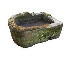 English Hand Carved D Shape Solid Stone Garden Trough - Garden Planter - UKAA