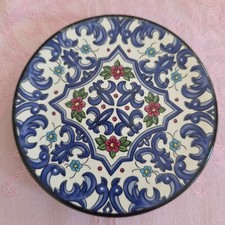 Vtg CERAPLAT glazed Ceramics Spain Small Decorative Plate Wall Art 3 3/4" Blue