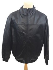 Blue Harbour Black Real Leather Mens Bomber Jacket Size L 41-43” 