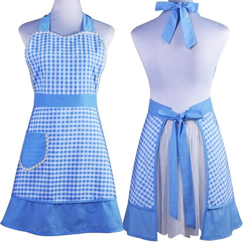 Blue gingham kitchen apron - blue,