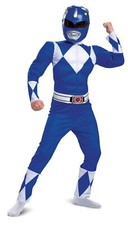 Kids Deluxe Blue Power Rangers Muscle Costume Boys Superhero Fancy Dress Size M