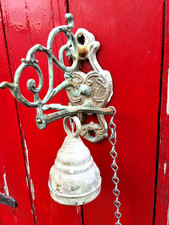 VINTAGE BRASS WALL MOUNT HANGING MONASTERY DOOR PORCH BELL