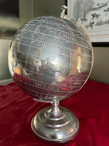 Large chrome world globe - large,