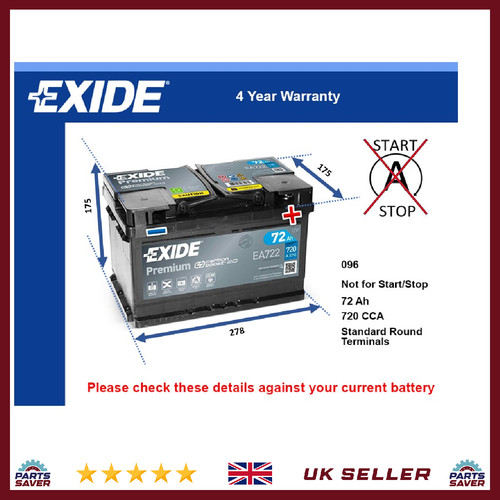 Car battery ea722 exide 096 - car,