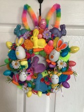 Colourful Easter Bunny Wreath Features Pompoms & Flowers