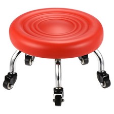 Low Rolling Stool with Wheels PU Leather Low Roller Seat Chair, Red