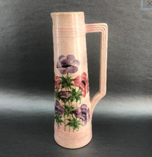 11" Radford England Pink Floral Art Deco Pottery Pitcher Vase Jug Antique