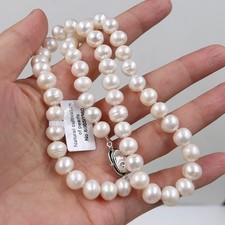 18" 9-10 MM SOUTH SEA NATURAL BREAD WHITE PEARL NECKLACE 925 CLASP