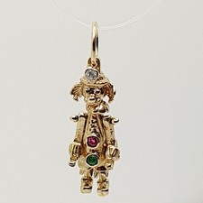 Fancy 9ct Pink Sapphire Emerald White Topaz Clown Doll Yellow Gold Charm/Pendant