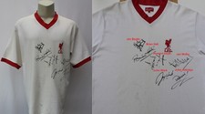 Retro Liverpool Away Shirt Multi Signed by 6 Legend Trophy Winners + COA & Map