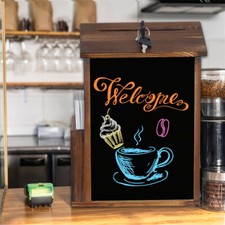 Rustic Wooden Suggestion Box Ballot Donation Charity Box w/ Key & Writing Board