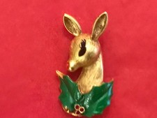 BUTLER & WILSON VINTAGE CHRISTMAS DEER WITH HOLLY BROOCH