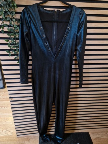 Black wet look catsuit - wet,