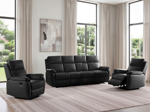Black italian leather seater - black,
