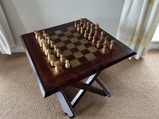 Wooden Folding Chess Board Table w/ pieces - 20 x 20 x 16 inches