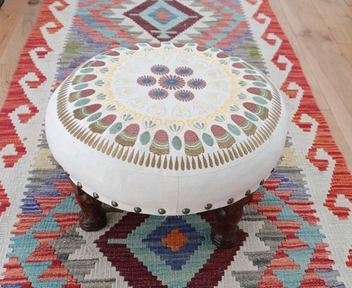Embroidered indian footstool - embroidered,