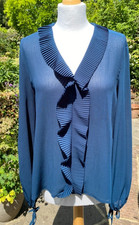 ZARA PRETTY PETROL BLUE SHEER CHIFFON TOP WITH FRILL DETAIL  SIZE M BNWT