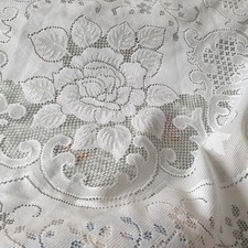 Vtg 80s White Round Tablecloth