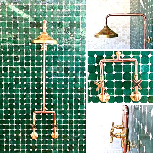 Antique brass shower kit - shower,