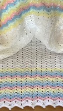 Crochet baby blanket. Handmade. White & candy stripe. 100% to charity.