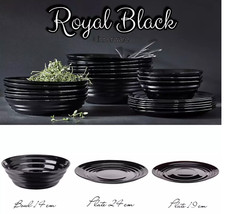 Black Dinnerware Bowl Plates Crockery Round Dinner Set Tableware 6 12 18 Pc