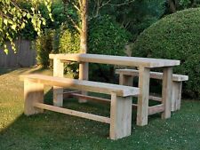 Wooden Timber Garden Table and Sleeper Bench Set - 1.8m The Pheasant Rustic 