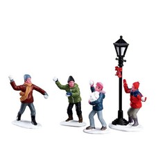Lemax Christmas Figurine - Set of 4 Xmas Festive Snowball Fight Mini Figures
