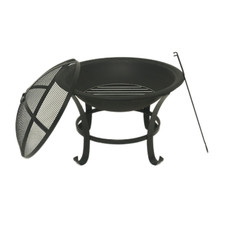OUTDOOR ROUND LOG FIRE PIT WITH LID GARDEN BBQ GRILL 57CM X 57CM X 45CM