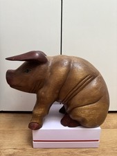 Large Dark Wooden Hand Carved Solid Wood Pig Animal Sculpture Figurine